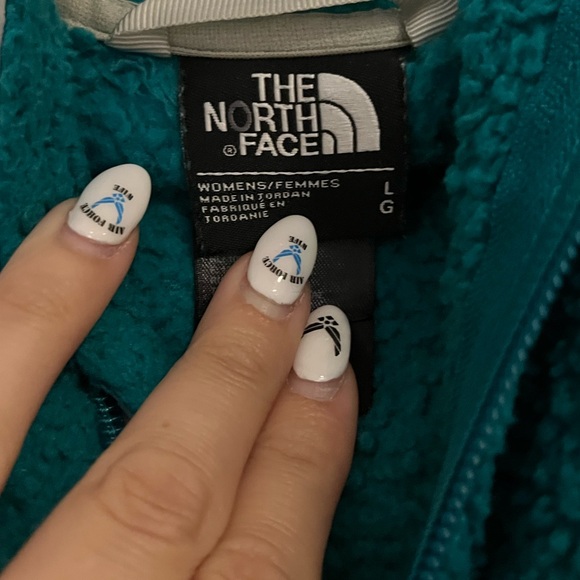 The North face women’s size large fleece logo zip up Sherpa hoodie in teal - Picture 3 of 4